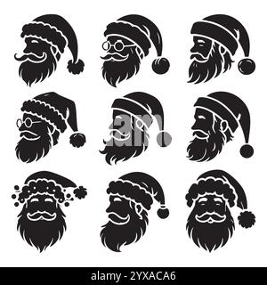 Set di sagome di babbo natale su sfondo bianco Illustrazione Vettoriale
