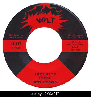 45 RPM 7' etichetta discografica statunitense di Security di Otis Redding sull'etichetta Volt da aprile 1964. Scritto da Otis Redding. Foto Stock