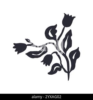 Nero e bianco, silhouette astratta con fiori di colore nero e bianco Illustrazione Vettoriale