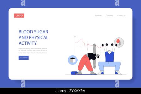 Blood Sugar Tracking. Illustrazione di individui che esercitano con il grafico del livello di glucosio, evidenziando il monitoraggio dello stato di salute. Esercitare un impatto sulle tendenze della glicemia. Illustrazione vettoriale. Illustrazione Vettoriale