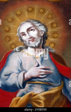 San Giuseppe, pala d'altare sull'altare di San Giuseppe nella chiesa parrocchiale di San Michele Arcangelo a Zrinski Topolovac, Croazia Foto Stock