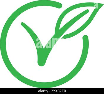 Check leaf logo vegetariano qualità ecologia vegan verde eco elemento simbolo organico Illustrazione Vettoriale