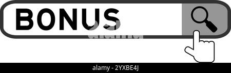 Cerca banner in Word bonus con l'icona della lente di ingrandimento a mano su sfondo bianco Illustrazione Vettoriale