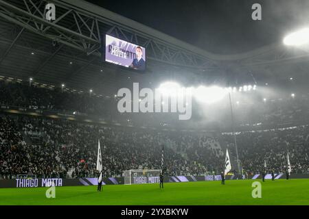 Torino, Italia. 14 dicembre 2024. Lo stadio è pronto per la partita di serie A tra Juventus e Venezia all'Allianz Stadium di Torino. Credito: Gonzales Photo/Alamy Live News Foto Stock