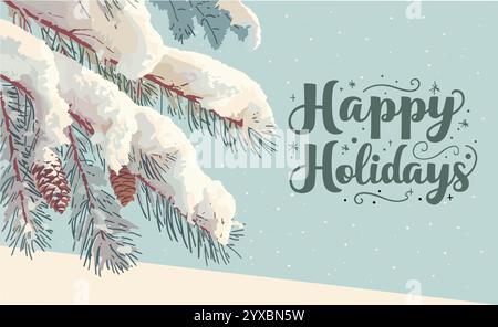 Buone feste con l'albero di Natale coperto di neve Illustrazione Vettoriale