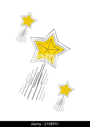 Stella gialla che vola su sfondo bianco lasciando il sentiero Illustrazione Vettoriale