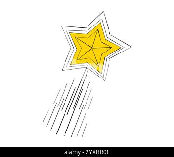 Stella gialla che vola su sfondo bianco lasciando il sentiero Illustrazione Vettoriale