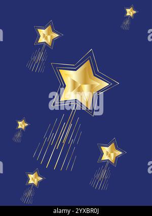 Stella gialla che vola su sfondo bianco lasciando il sentiero Illustrazione Vettoriale