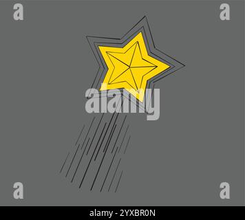 Stella gialla che vola su sfondo bianco lasciando il sentiero Illustrazione Vettoriale