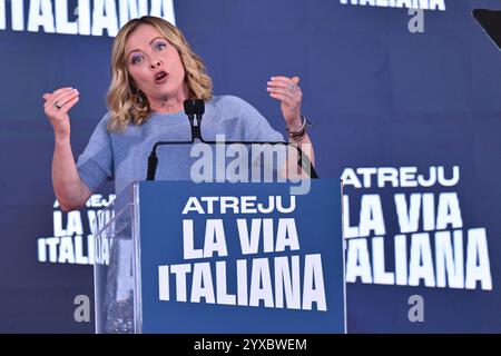 News - ATREJU 2024 - GIORNO 8 Giorgia Meloni Presidente del Consiglio dei Ministri partecipa all'evento Atreju, festa dei Fratelli d'Italia al Circo massimo, il 15 dicembre 2024 a Roma. 25esima edizione di Atreju, la festa Fratelli d Italia si tiene al Circo massimo, a Roma.& XA Roma Circo massimo Italia Copyright: XDomenicoxCippitellix/xLiveMediax LPN 1651044 Foto Stock