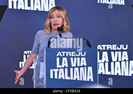 News - ATREJU 2024 - GIORNO 8 Giorgia Meloni Presidente del Consiglio dei Ministri partecipa all'evento Atreju, festa dei Fratelli d'Italia al Circo massimo, il 15 dicembre 2024 a Roma. 25esima edizione di Atreju, la festa Fratelli d Italia si tiene al Circo massimo, a Roma.& XA Roma Circo massimo Italia Copyright: XDomenicoxCippitellix/xLiveMediax LPN 1651047 Foto Stock