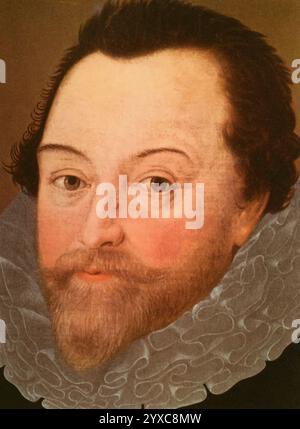 Sir Francis Drake, 1591 anni. Di Marcus Gheeraerts il giovane (c1561-1636). Sir Francis Drake (c1540-1596), era un esploratore e corsaro inglese noto per la sua circumnavigazione del mondo in una singola spedizione tra il 1577 e il 1580. Foto Stock