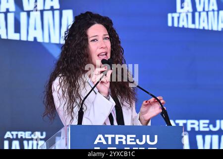 Roma, Italia. 11 dicembre 2024. Antonella Sberna Vicepresidente del Parlamento europeo interviene durante l'evento Atreju, la festa dei Fratelli d'Italia al Circo massimo. 25a edizione di Atreju, il partito Fratelli d'Italia si è tenuto al Circo massimo, a Roma. (Credit Image: © Domenico Cippitelli/SOPA Images via ZUMA Press Wire) SOLO PER USO EDITORIALE! Non per USO commerciale! Foto Stock