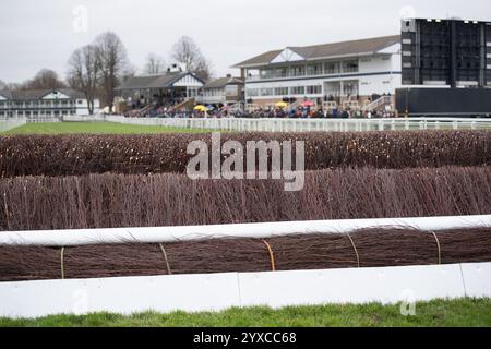 Windsor, Berkshire, Regno Unito. 15 dicembre 2024. Una recinzione sull'ippodromo Royal Windsor Racecourse a Windsor, Berkshire, all'incontro Jumps Racing Returns. Crediti: Maureen McLean/Alamy Live News Foto Stock