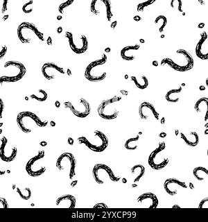Motivo senza cuciture con simbolo di punto interrogativo disegnato a mano. Simbolo del punto interrogativo nero dello schizzo su sfondo bianco. Illustrazione vettoriale Illustrazione Vettoriale