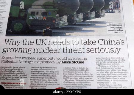 "Perché il Regno Unito deve prendere sul serio la crescente minaccia nucleare della Cina” il giornale i British National Security articolo 10 dicembre 2024 Londra Regno Unito Foto Stock