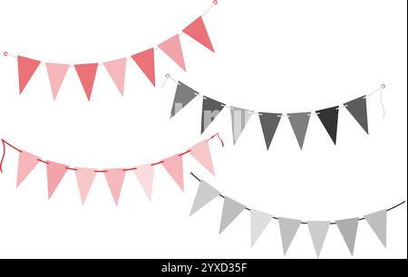 Ghirlande di Pennant triangolari su corda in scala di grigi. Set concept elementi di design per il Black Day Greeting 2. Illustrazione vettoriale isolata schede tematiche, pubblicazione, promozione blog o Web, banner, etichette, prezzo Illustrazione Vettoriale