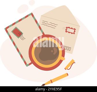 Lettere postali e cancelleria del caffè Illustrazione Vettoriale