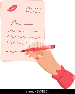 La ragazza tiene in mano il carino Valentine Note Illustrazione Vettoriale