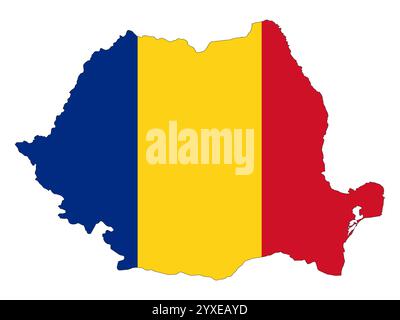 Contorno della Romania con bandiera inserita Foto Stock