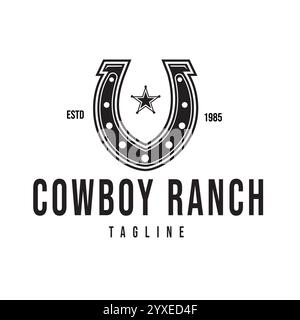 Design vintage Hipster Horseshoe Logo Design Western Cowboy Ranch Vector Illustration Design Illustrazione Vettoriale