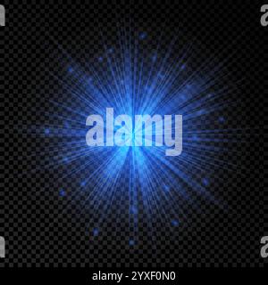 Effetto luminoso dei brillamenti dell'obiettivo. Le luci blu brillano con effetti esplosivi su uno sfondo trasparente. Illustrazione vettoriale Illustrazione Vettoriale