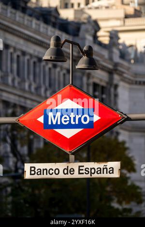 Cartello della metropolitana della stazione Banco de Espana, Madrid, Spagna Foto Stock