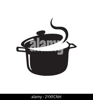 Pentola con logo Steam. Silhouette pentola per salsa semplice illustrazione, vettoriale. Illustrazione Vettoriale