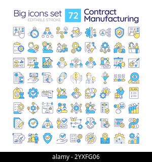 Set di icone a colori RGB per la produzione a contratto Illustrazione Vettoriale