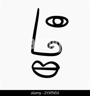 Abstract una linea disegnando donna faccia ritratto logo Illustrazione Vettoriale