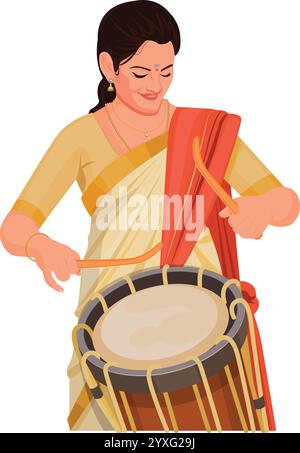 change indian woman change performance, kerala chenda melam performance Illustrazione Vettoriale