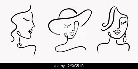 Abstract una linea disegnando donna faccia ritratto logo Illustrazione Vettoriale