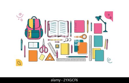 Gli elementi di design Doodle Back to School impostano illustrazioni vettoriali Illustrazione Vettoriale