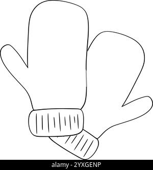 composizione linea grafica mitten per libro da colorare. profilo, silhouette nera. Sfondo bianco isolato dal vettore. Illustrazione Vettoriale