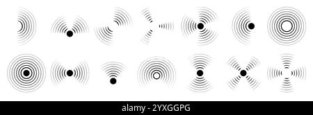 Onda sonora. Icona effetto radar. Segnale target linea o ripetizione circolare concentrica. Grafica audio leggera. Aria rotonda. Vibrazione radiale Soundwave. Sonar ri Illustrazione Vettoriale