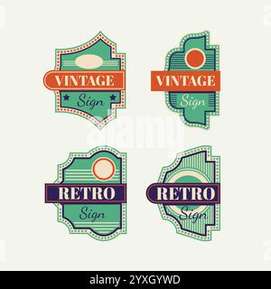 Insegne retrò e insegne neon vintage colorate Illustrazione Vettoriale