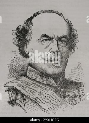 Francesco Certain de Canrobert (1809-1895). Maresciallo di Francia. Verticale. Incisione. Historia de la Guerra de Francia y Prusia (storia della guerra tra Francia e Prussia). Volume I. pubblicato a Barcellona, 1870. Foto Stock