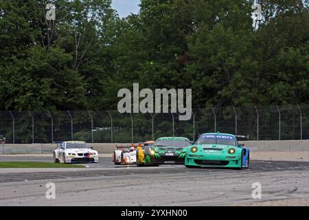 Elkhart Lake Wisconsin, USA - 18 agosto 2012: Road America Road Race Showcase, ALMS, auto sportive multi-class e gare di motori GT. American le Mans serie Foto Stock