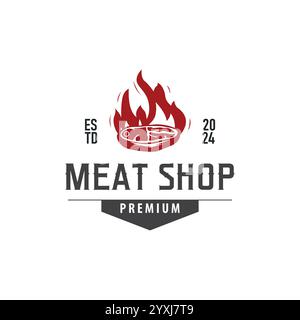 Modello di illustrazione barbecue vintage con logo Fresh Meat Illustrazione Vettoriale