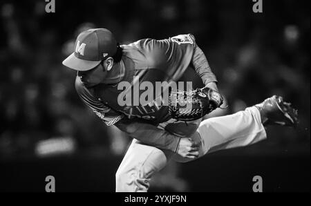 MAZATLAN, MESSICO - 03 FEBBRAIO: Fernando Salas lanciatore di Tomateros de Culiacan, durante la partita tra Messico e Panama come parte della Serie del Caribe 2021 al Teodoro Mariscal Stadium il 3 febbraio 2021 a Mazatlan, Messico. (Foto di Luis Gutierrez/Norte foto) Foto Stock