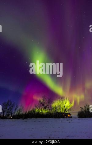 Una colorata esposizione di aurora nel sud dell'Alberta, Canada. Foto Stock