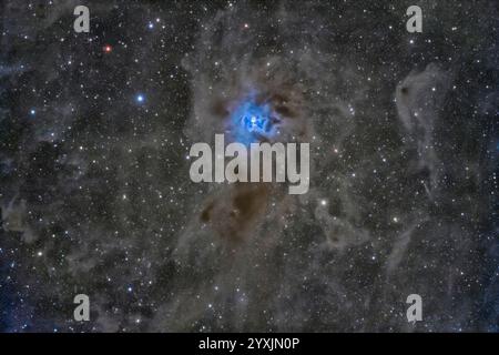 Nebulosa a riflessione blu brillante NGC 7023, nebulosa Iris. Foto Stock