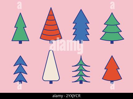 Set di icone colorate sull'albero di Natale Illustrazione Vettoriale