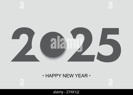 Tipografia minimalista Happy New Year 2025. Modello per festività per biglietti d'auguri Illustrazione Vettoriale