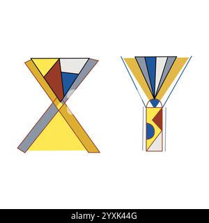 Lettere alfabetiche XY in uno stile interessante per il tuo disegno, immagine vettoriale. Triade classica con combinazione di colori Illustrazione Vettoriale