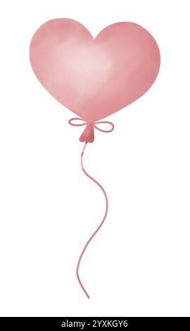 Palloncino a forma di elemento isolato con clip art color acquerello a forma di cuore per il giorno di San Valentino o di compleanno Foto Stock