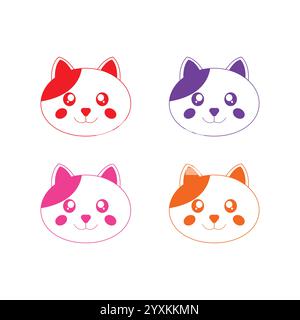 Set di icone Cat Face, simpatico volto di gatto Illustrazione Vettoriale