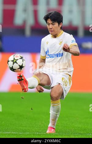 Milano, Italia. 11 dicembre 2024. Red Star's Seol Young-woo durante la partita di calcio di UEFA Champions League tra AC Milan e Crvena Zvezda allo Stadio San Siro di Milano, Italia settentrionale - mercoledì 11 dicembre 2024. Sport - calcio . (Foto di Spada/LaPresse) credito: LaPresse/Alamy Live News Foto Stock