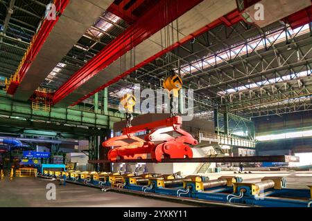 (241217) -- SHIJIAZHUANG, 17 dicembre 2024 (Xinhua) -- Una linea di produzione a idrogeno di HBIS Group Co., Ltd. A Zhangjiakou, nella provincia di Hebei, nella Cina settentrionale, 16 dicembre 2024. Una linea di produzione a base di idrogeno per pannelli auto in acciaio nella provincia di Hebei nella Cina settentrionale è stata messa in funzione lunedì, secondo il leader locale dell'industria siderurgica HBIS Group Co., Ltd PER PASSARE ALLA "linea di produzione di pannelli automatici a base di idrogeno messa in funzione nel nord della Cina" (HBIS Group/Handout via Xinhua) Foto Stock