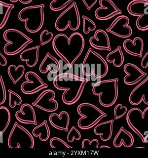 Motivo senza cuciture con cuori disegnati a mano. Illustrazione di San Valentino. Foto Stock